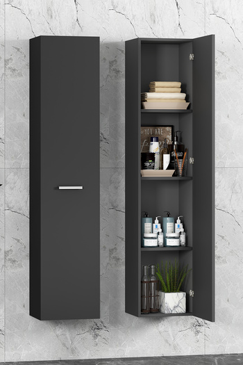 ÖZCEDEN Yeni Boy 35*167 cm Antrasit Gri Mat MDF Tek Kapaklı Asma Banyo Boy Dolabı