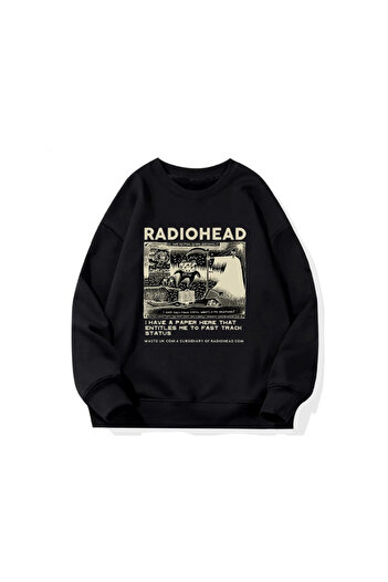 Touz Чорний світшот з принтом Radio Heat Unisex Unisex Oversize Crew Neck Sweatshirt