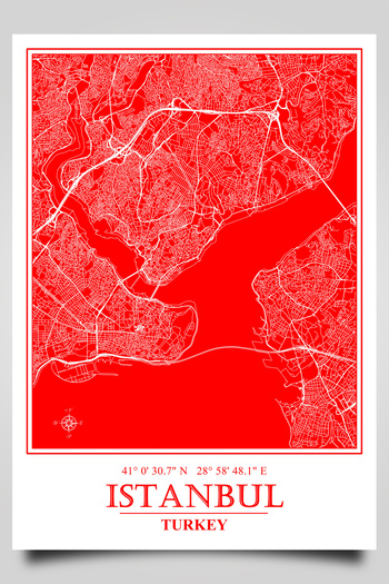 HariTasarım Istanbul Tarihi Yarımada Şehir Haritası Çerçevesiz Poster