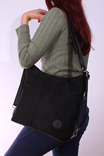 By Hakan Nas Bag-1340 Suede γυναικεία τσάντα Τσάντα ώμου Τσάντα ώμου ΜΑΥΡΗ