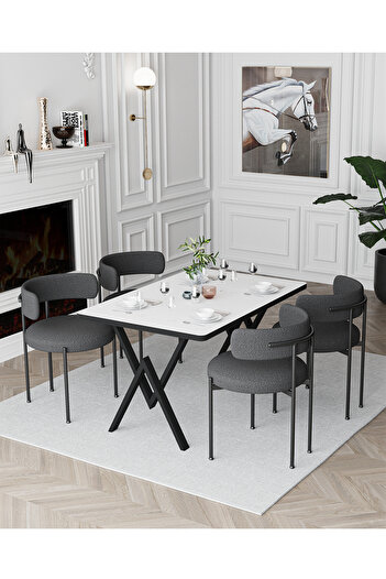 Ressa Home Karren Rolls Tedy Kumaş Yemek Odası Masa Takımı Mutfak Masası Takımı