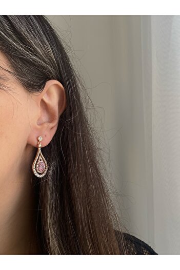Owentis Steel Pink Crystal Drop Stone Palace Series Mahidevran Earrings - Non-darkening-
