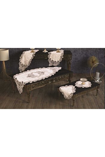 Estelica 5 Piece Velvet Jasmine Living Room Set Cream