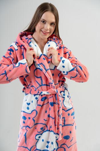 VİENETTA Women's Welsoft Hooded Pink Dressing Gown 2C0T2N0O93