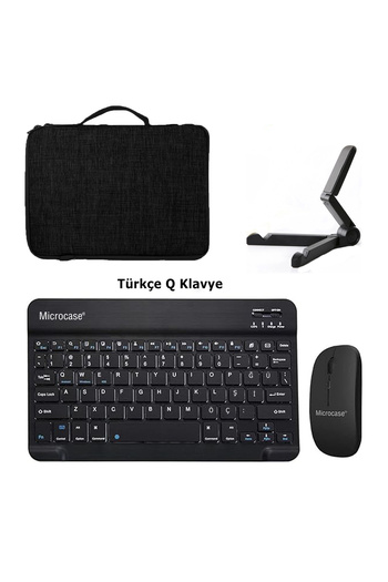 Microcase SamsungTab A7 Lite 2021 8.7 T220 T225 Tablet Çanta+Türkçe Bt Klavye+Mouse+Tablet Standı-Siyah AL8126