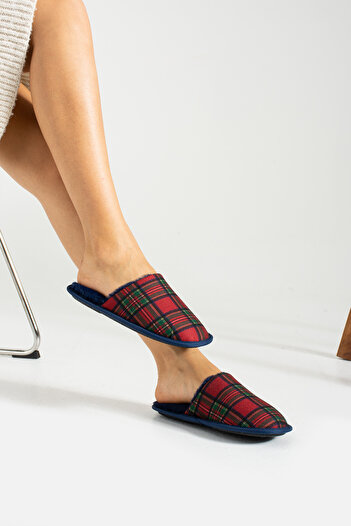 Bermody Red Plaid Winter Warm Non-Slip Sole Comfortable Soft Christmas Women's & Men's Family House Slippers