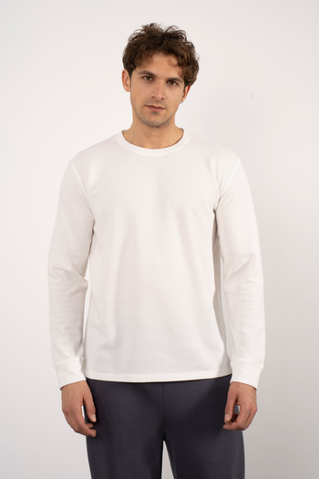 PAKONN Ecru Men's Waffle Regular/normal Cut Cotton Long Sleeve Sweatshirt