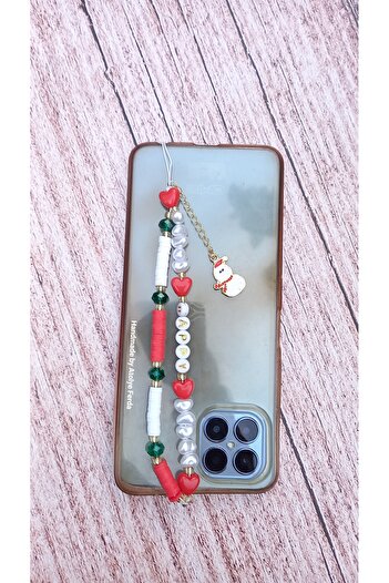 Atolye Ferda New Year Themed Snowman Figured Phone Strap Phone Charm