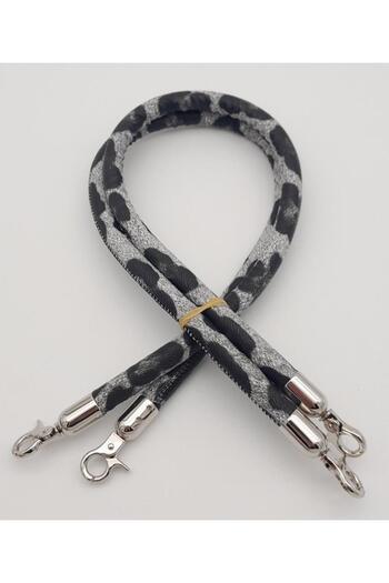 angel çanta aksesuar Double Cord Bag Handle Gray Black Leopard Silver Metal
