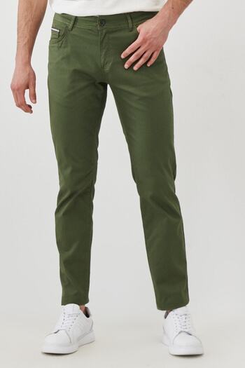 AC&Co / Altınyıldız Classics Ανδρικό εύκαμπτο παντελόνι Chino με Χακί Slim Fit Slim Fit 5 Pocket