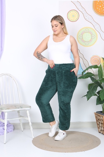 xlargebutik PLUS SIZE CLOTHING EMERALD GREEN PLUSH FLEECE TROUSERS WARM FULLY FLEXIBLE COMFORTABLE
