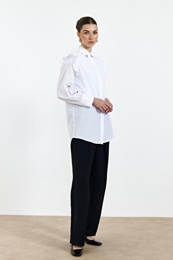 Lathine Stoned Poplin White Women's Shirt