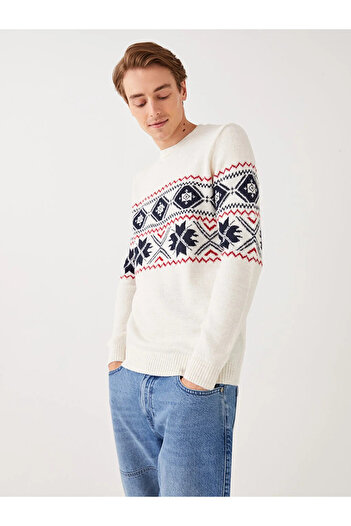 LC Waikiki Crew Neck Long Sleeve Patterned Men's Knitwear Sweater