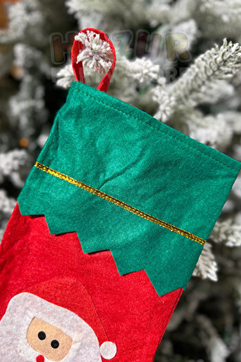 Huzur Party Store Noel Baba Yılbaşı Çorap 25x35 cm Kırmızı Yeşil Renkli Yeni Yıl Çam Ağacı Asmalık Asılan Dekor Süs