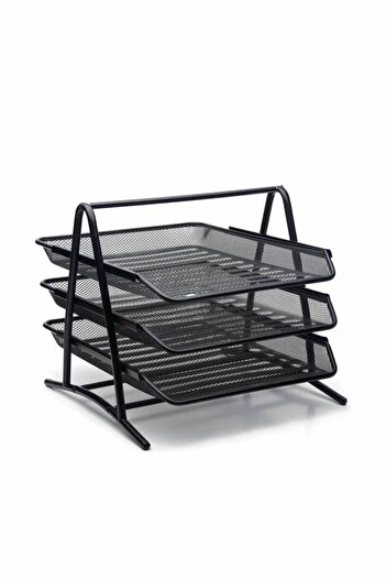 Mas Bion Metal Document Shelf Perforated 3 Layers Without Box Black 9309