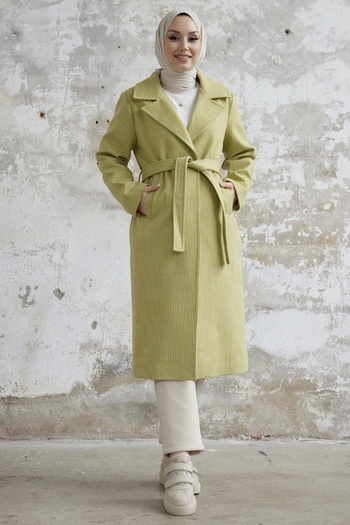 InStyle Simon Striped Pattern Belted Cashmere Coat - Pistachio Green