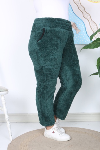 xlargebutik PLUS SIZE CLOTHING EMERALD GREEN PLUSH FLEECE TROUSERS WARM FULLY FLEXIBLE COMFORTABLE