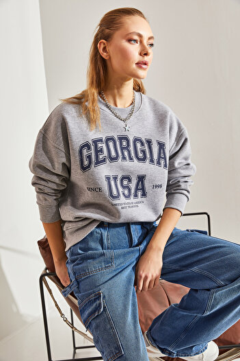 Bianco Lucci Women's Georgia Printed Three Thread Raised Sweatshirt