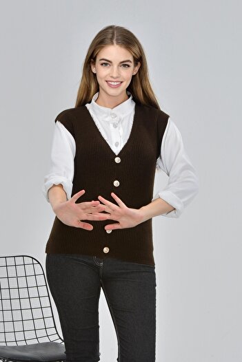 NOBLELOOK Women's V-Neck Buttoned Sweater