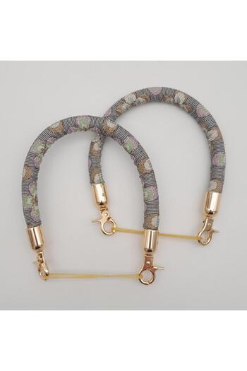 angel çanta aksesuar Angel Bag Accessory Double Short Cord Bag Handle Gray Lilac Floral Light Gold Metal