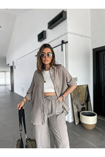 Laluvia Oversize Low Shoulder Linen Shirt