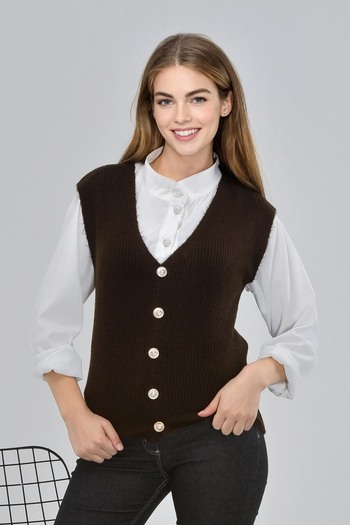 NOBLELOOK Women's V-Neck Buttoned Sweater
