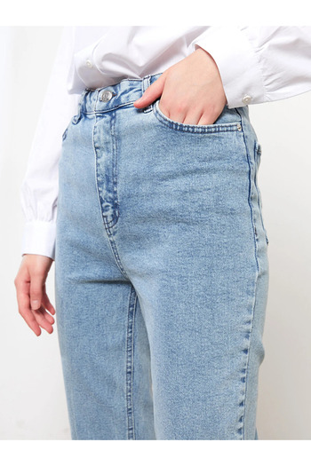 MAKRAS EXCLUSIVE Jeans Mavi Karyıkama Yüksek Bel Mom Jeans Boyfrend Pantolon