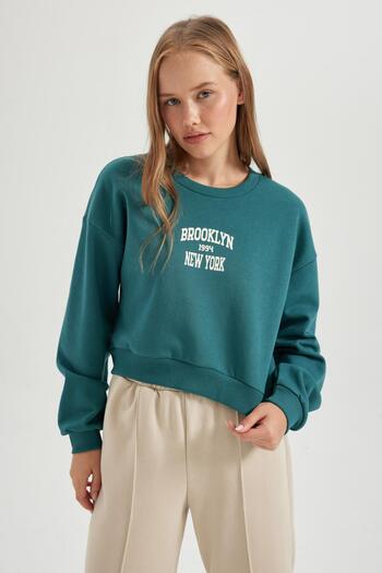 DeFacto Coool Oversize Wide Fit Crew Neck Potištěná tlustá mikina B2939ax23wn