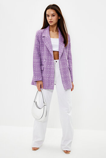 Trendyol Collection Lilac Oversize Woven Plaid Blazer Jacket TWOAW21CE0105