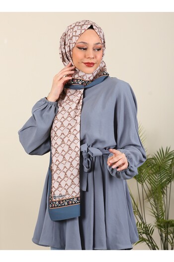 hijabchi Σειρά Water Shawl Silk Medina με εισαγόμενα σχέδια - Νέες συλλογές |   Μπλε λαδιού