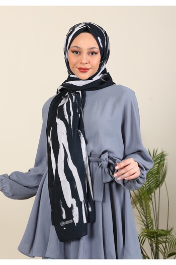 hijabchi Σειρά Zebra με μοτίβο εισαγόμενο μεταξωτό σάλι Medina - Νέες συλλογές |   Μαύρο - Λευκό