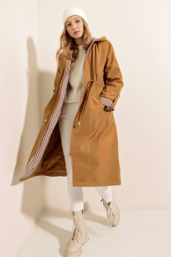 Bigdart 9091 Καμπαρντίνα Gathered Waist Hooded - Tan