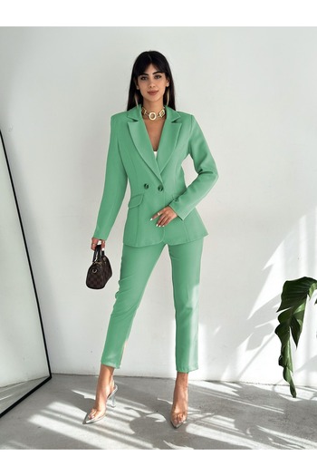 diaves Mint Green Double Breasted Blazer Jacket Carrot Pants Suit