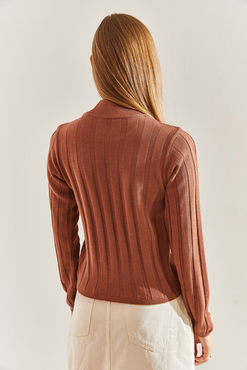 Bianco Lucci Women's Turtleneck Ribbed Knitwear Sweater