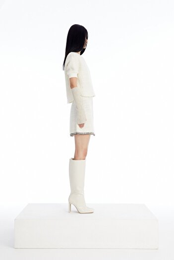 Rue Studio Dokulu Crop Ekru T-shirt