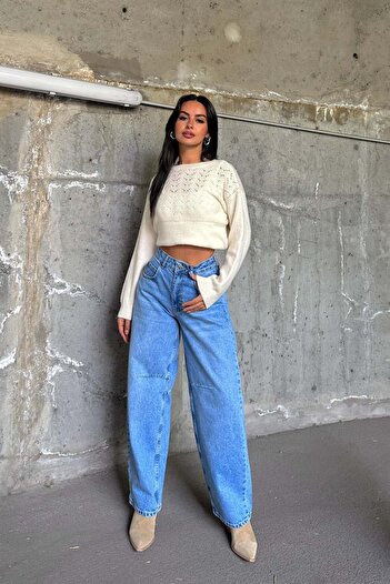 Reyon Dikiş Detaylı Yüksek Bel Jean