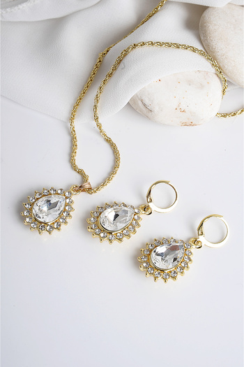 EUROMODA Specially Designed White Stone Necklace Earring Set