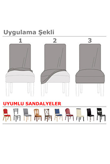 Buem Pitikare Desenli Likralı Sandalye Kılıfı Esnek Lastikli Sandalye Örtüsü