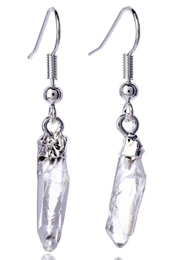 Tesbih Atölyesi Certified Raw Unprocessed Crystal Quartz Stone Earrings