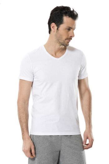 Cacharel 1332 Navy Blue Men's V-Neck Lycra Short Sleeve T-shirt