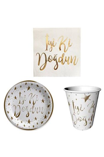 parti sürprizi Happy Birthday Foil Printed Gold Set of 6