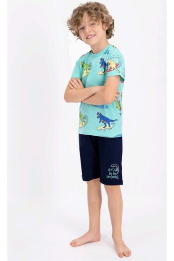 ROLY POLY Boy's Dinosaur Patterned Mint Green Shorts Set