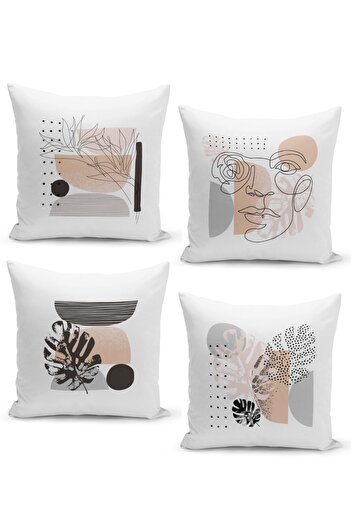 Filamente Set of 4 Throw Pillow Covers Geometric Scandinavian Design on White Background