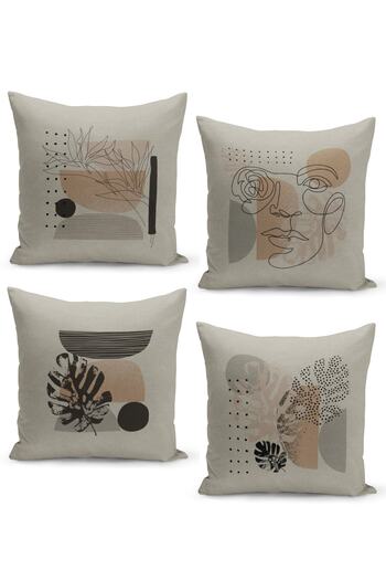 Filamente Set of 4 Throw Pillow Covers Geometric Scandinavian Design on Linen Background