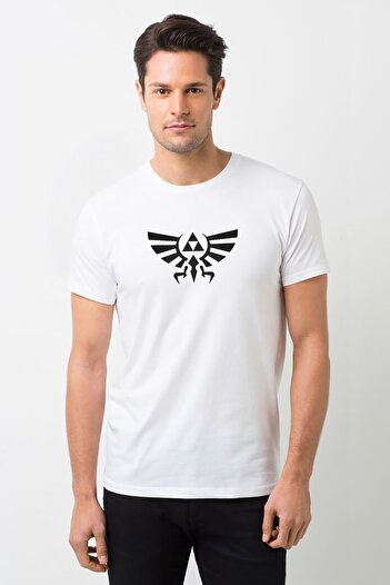 QIVI Triforce Nes εμπριμέ λευκό ανδρικό πλεκτό μπλουζάκι T-shirt T-shirt T-shirt