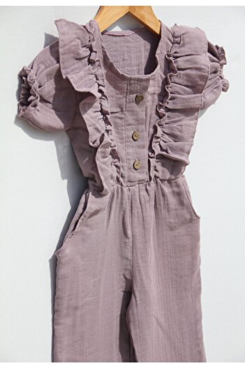 Botex Girl's Lilac Double Layer Muslin Short Sleeve Jumpsuit