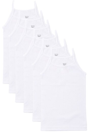 Tutku Baby Girl White Thread Strap Straight Undershirt, Pack of 6
