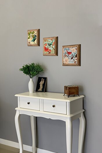 Oscar Stone Decor Bej Masif Çerçeveli Taş Tablo Pano Set 3lü 28x28 cm