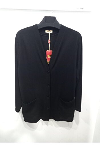 HESNA Black Plus Size Mercerized Cardigan - Women