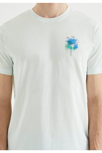 WESTMARK LONDON Erkek Mavi Regular Fit Bisiklet Yaka Baskılı T-shirt Palm